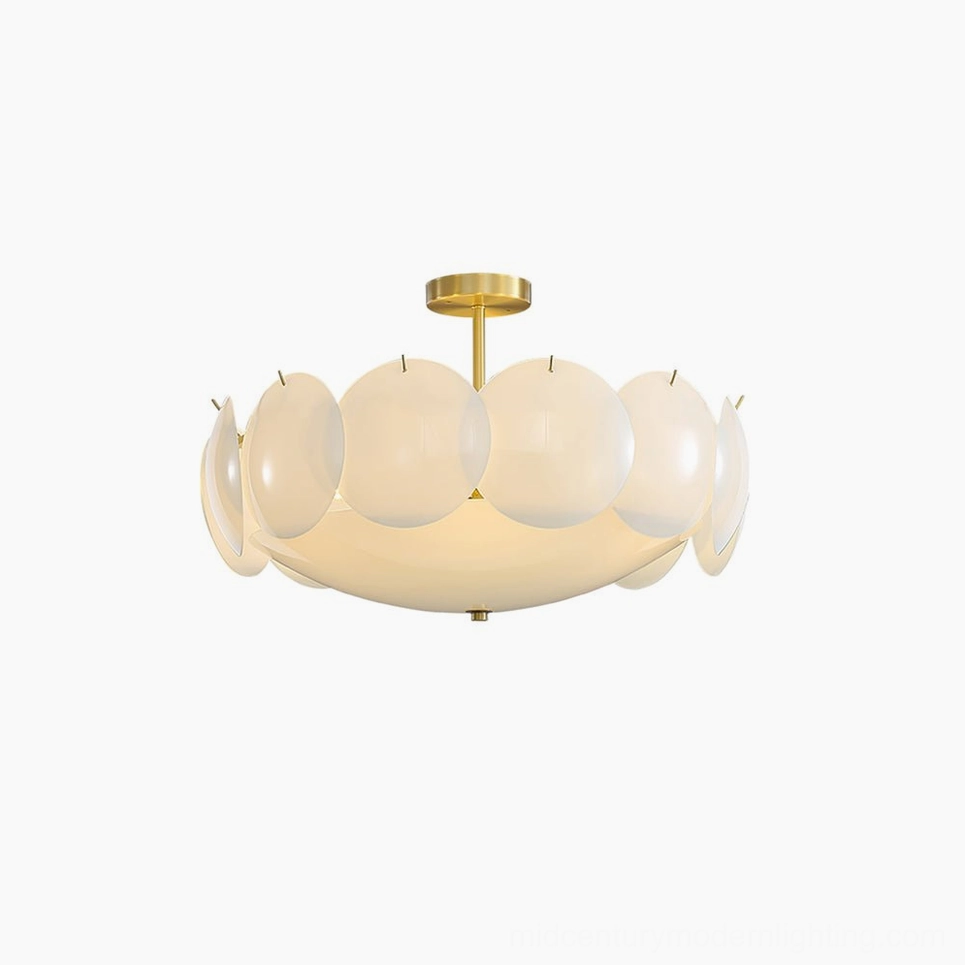 Prisma brass ceiling lamp with frosted white glass shades, complete modern chandelier fixture