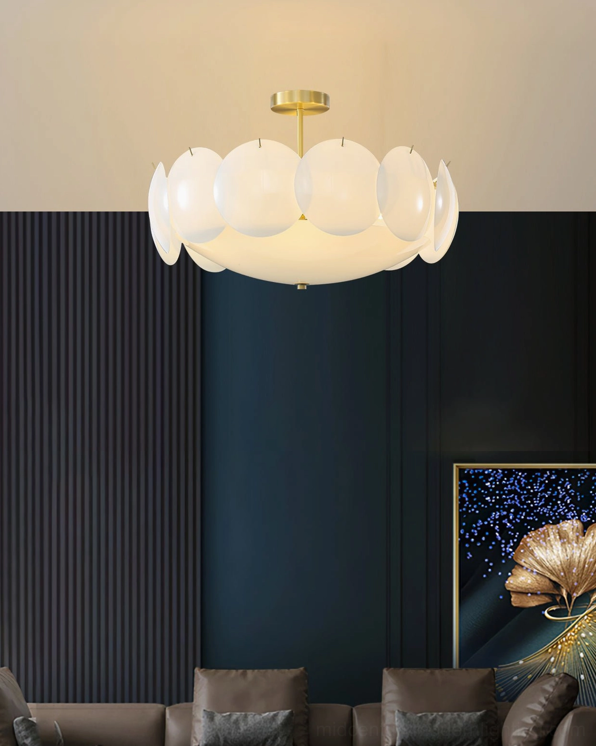 Prisma ceiling light fixture brass and glass, contemporary minimalist pendant design
