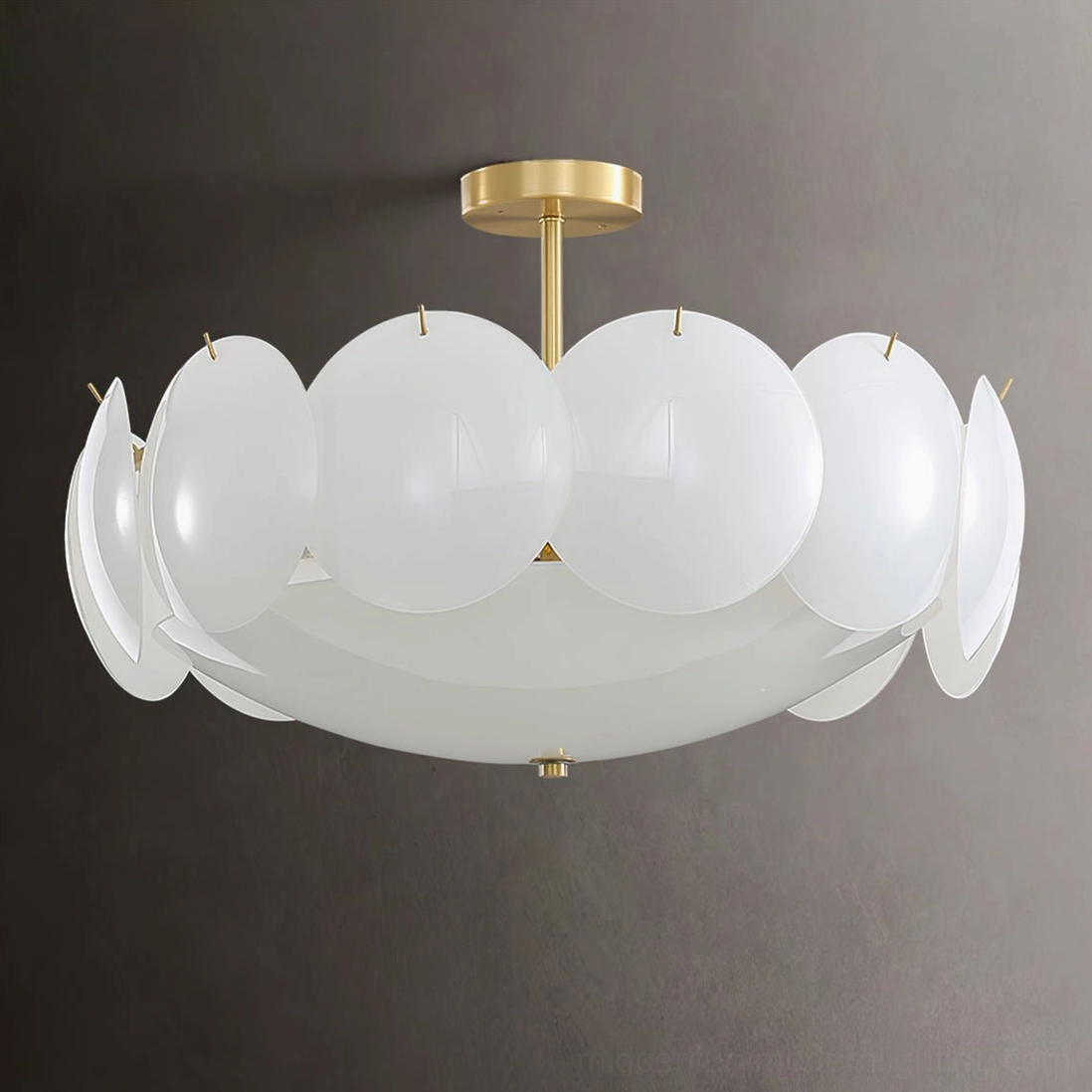 Prisma modern ceiling lamp with brass frame and frosted glass, sculptural pendant light design