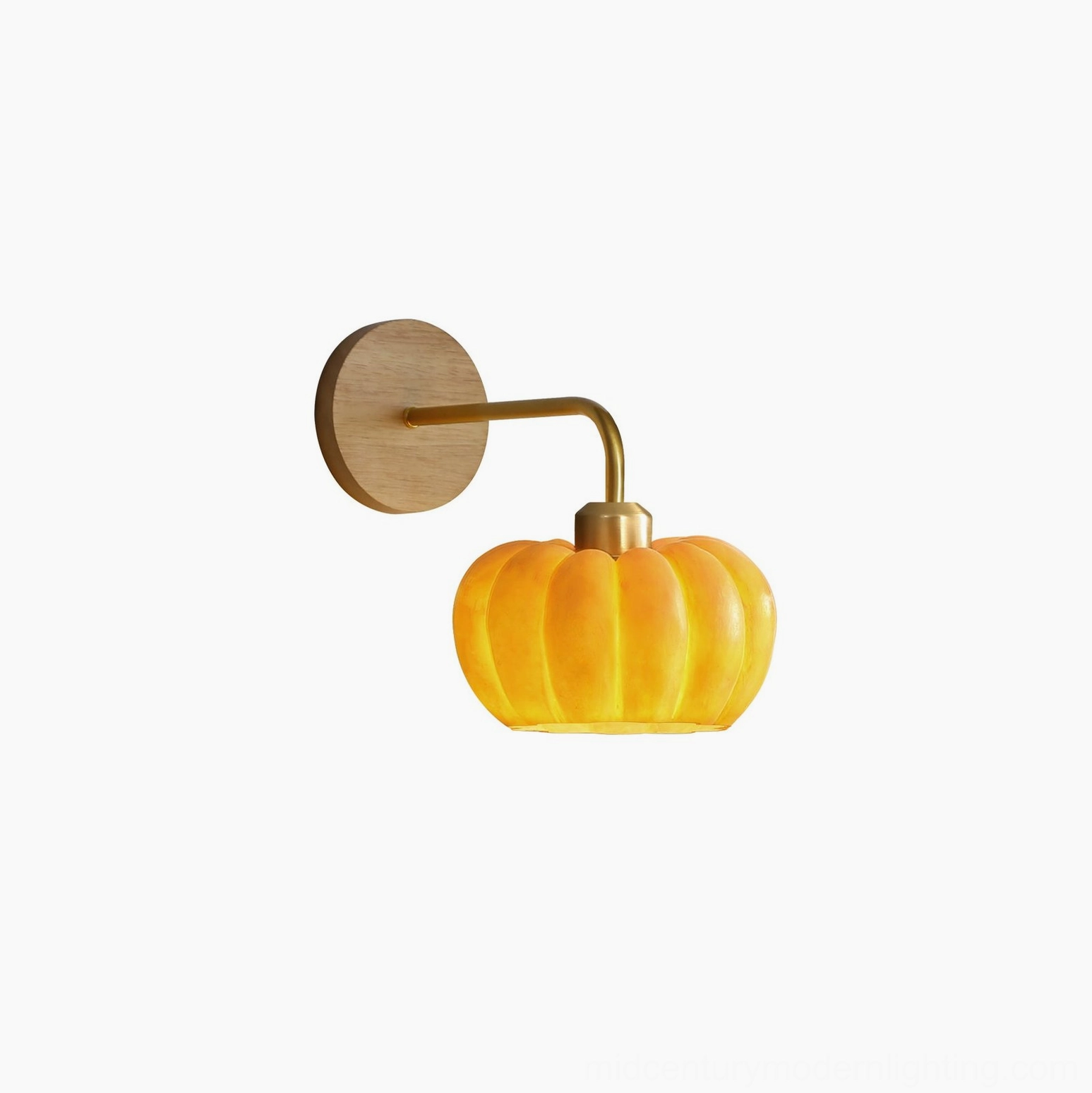 Pumpkin wall lamp orange variant full view, warm amber glass with metal frame mid-century modern wall sconce