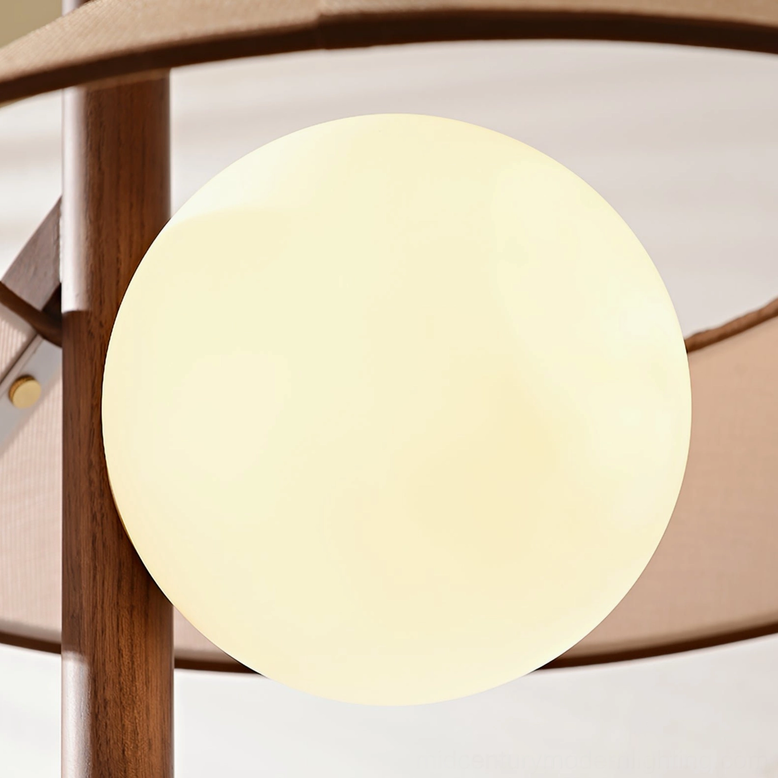 Puro mid-century modern floor lamp fabric shade closeup with warm light diffusion detail