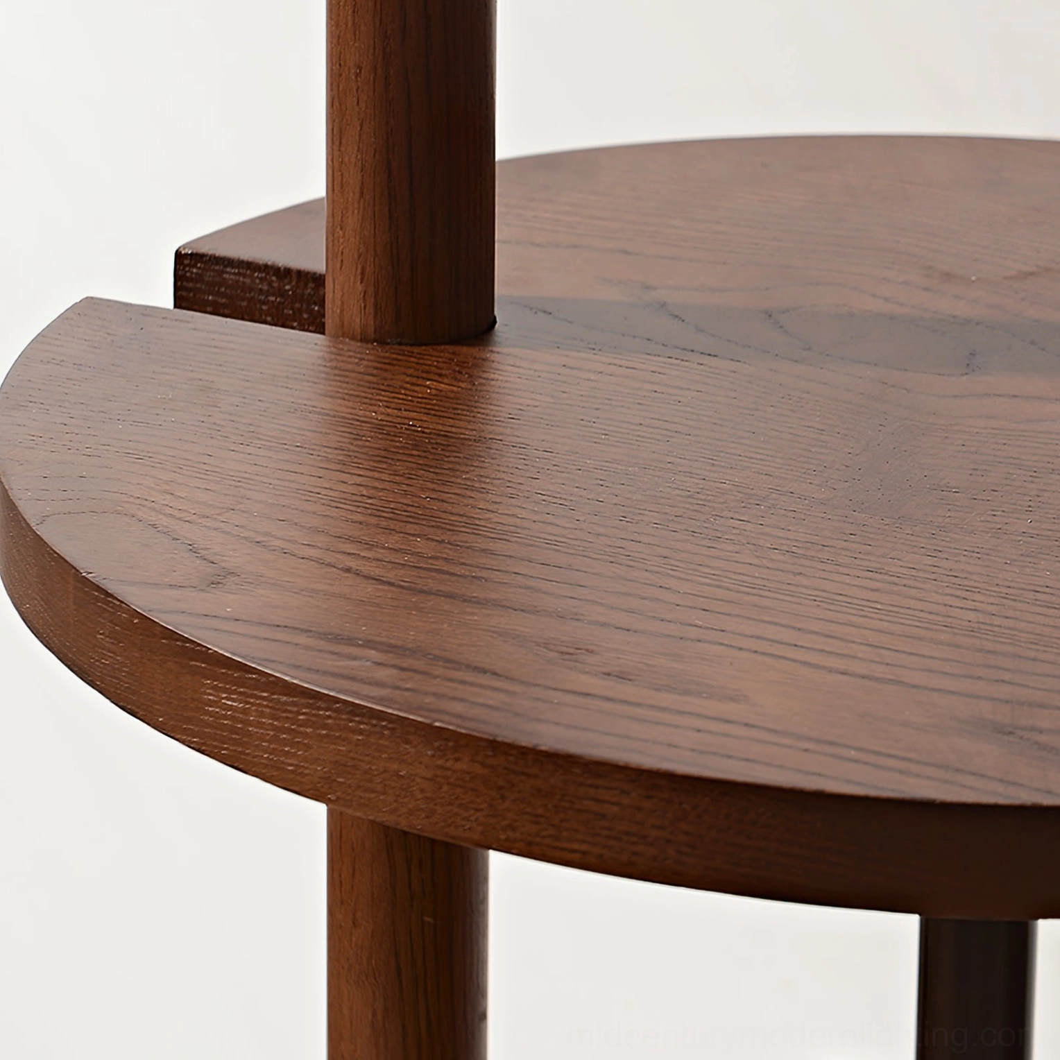 Top-down detail view of Puro floor lamp walnut side table with natural wood grain pattern