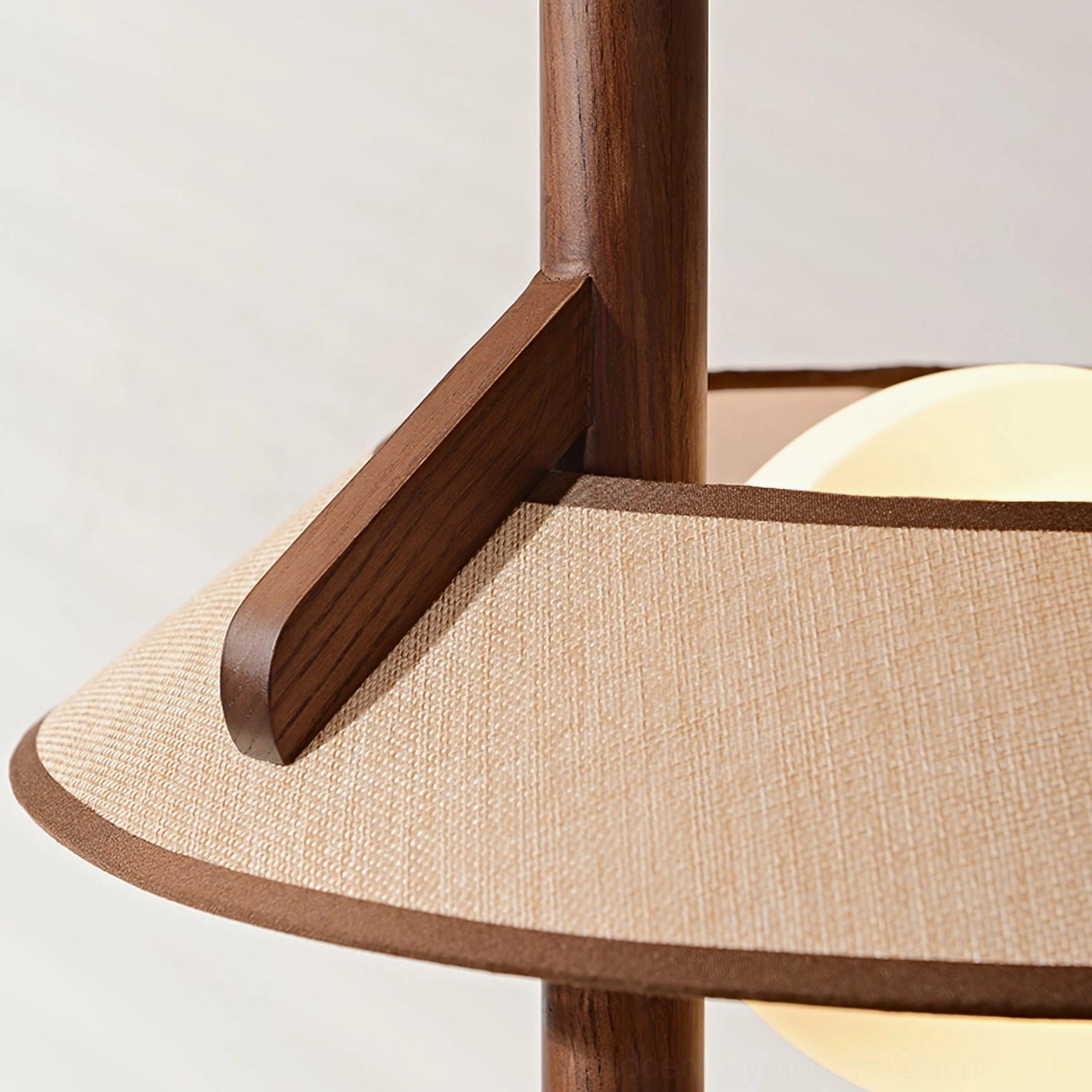 Puro mid-century modern floor lamp with integrated walnut shelf styling with decorative objects