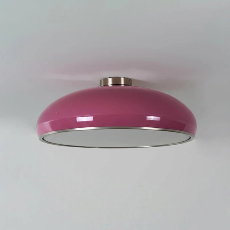Magenta purple Aicia semi-flush ceiling light with high-gloss finish and polished silver trim, bold modern style product photo