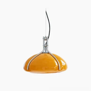 Quadrifoglio amber glass mid-century modern pendant lamp front view with chrome hardware