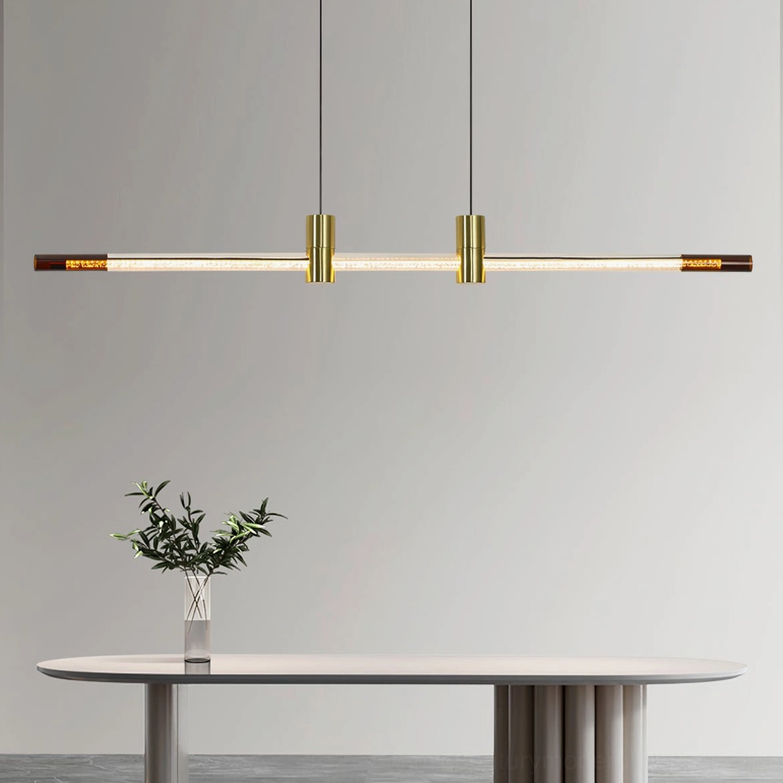 RA Linear Pendant Chandelier studio view, clean contemporary brass metal hardware design