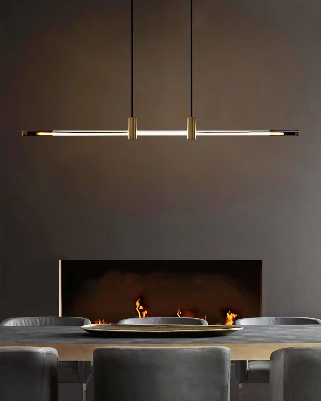 RA Linear Pendant Chandelier dining room installation, modern minimalist pendant