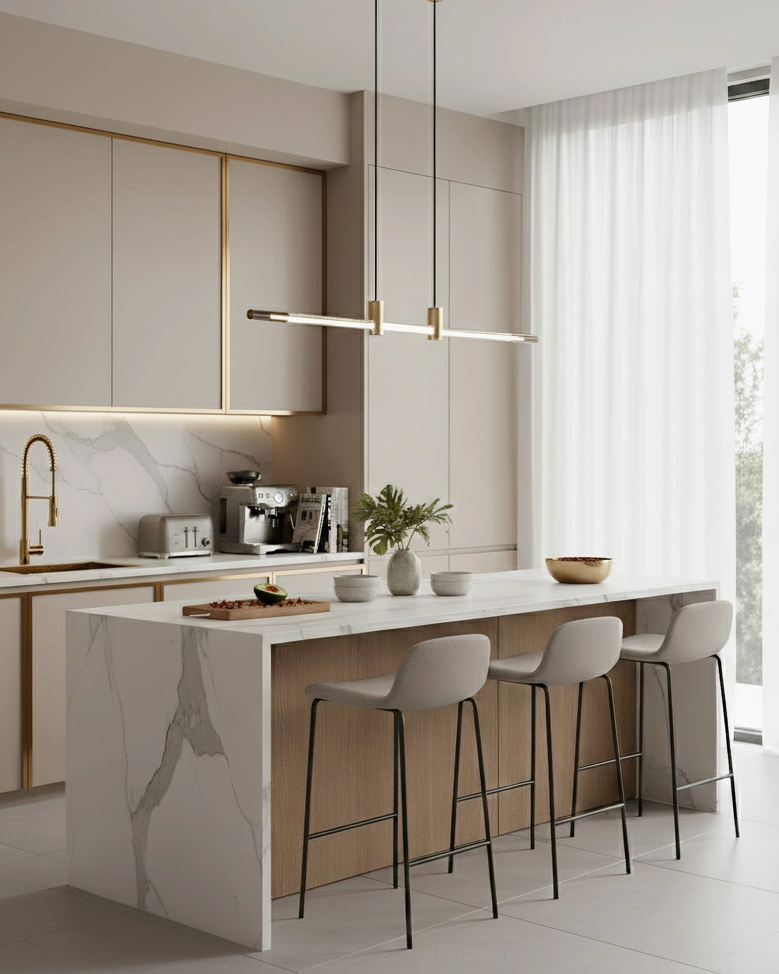 RA Linear Pendant Chandelier studio product photography, amber and copper finish