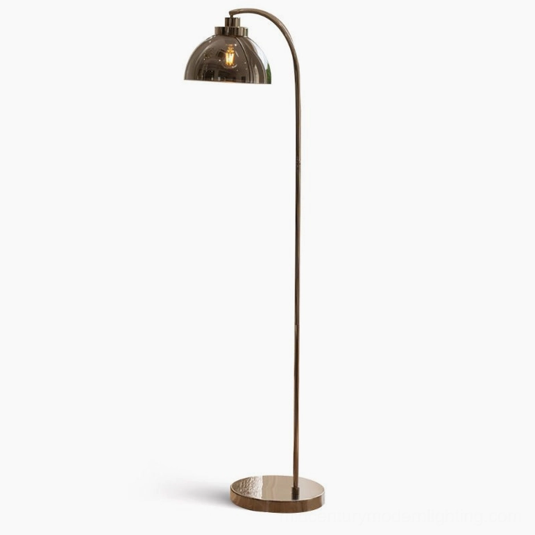 Radcliff arc floor lamp with smoke gray finish bringing modern elegance to interior space