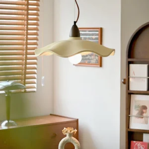 Radha pendant lamp installed in vintage study room with wooden blinds, warm ambient ceiling lighting