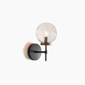 Ralbay mid-century modern globe wall sconce with black and gold dual-tone finish, side profile view on white background