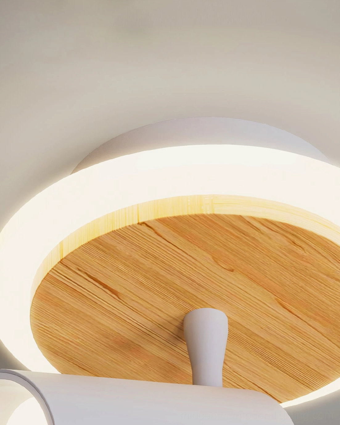 Ramen LED Wall Sconce Nordic minimalist design - White and wood lamp installation showing 360-degree diffused lighting