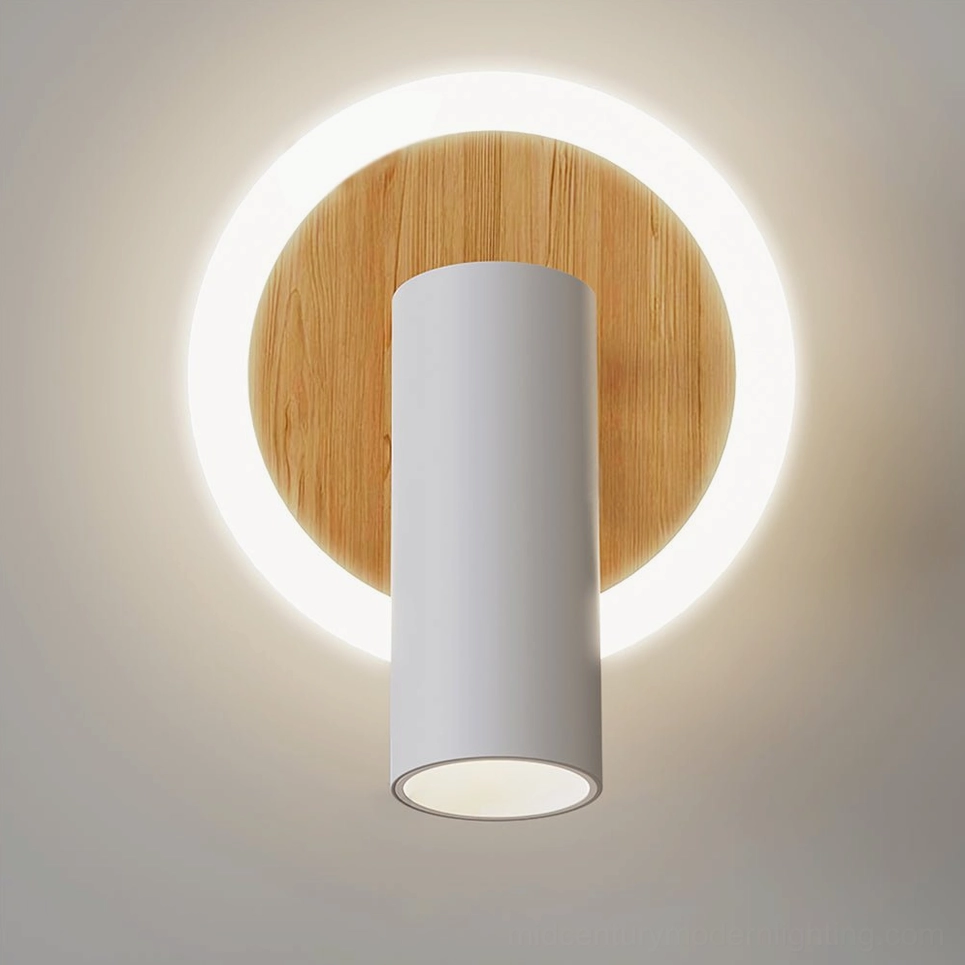 Ramen Modern LED Wall Sconce detailed close-up - Clear front view of circular form with diffused LED light and glowing ring