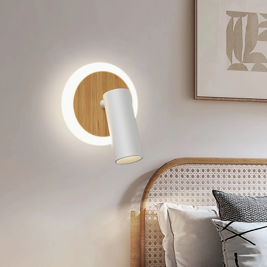 Ramen Wall Sconce in minimalist bedroom setting - Nordic bedside lamp mounted beside rattan headboard for cozy reading light