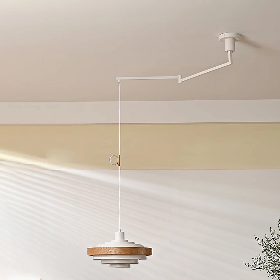 Rancho swing arm pendant light complete side view showing arm articulation and shade proportion
