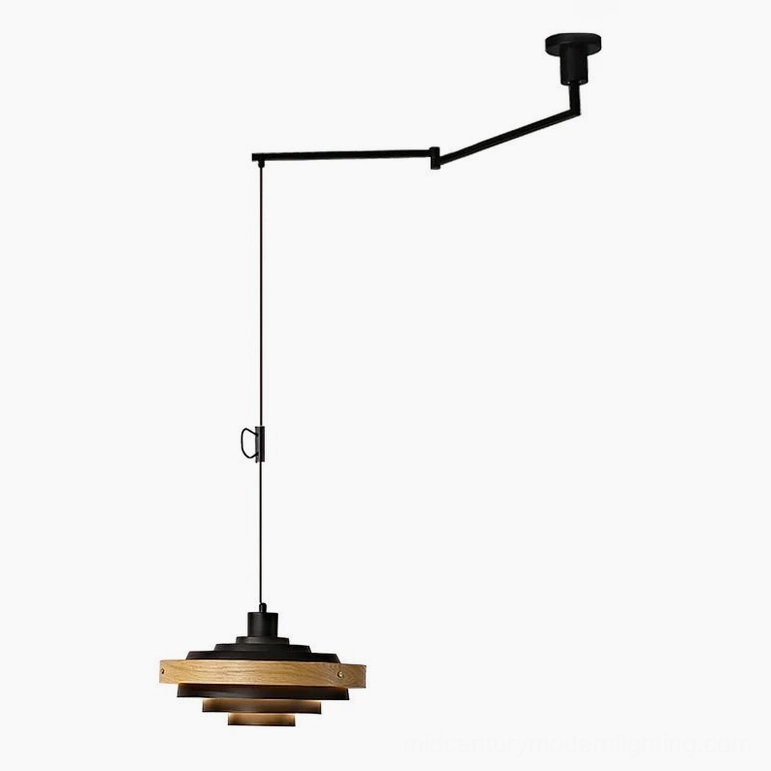 Rancho swing arm pendant light wood color and black finish variant specification