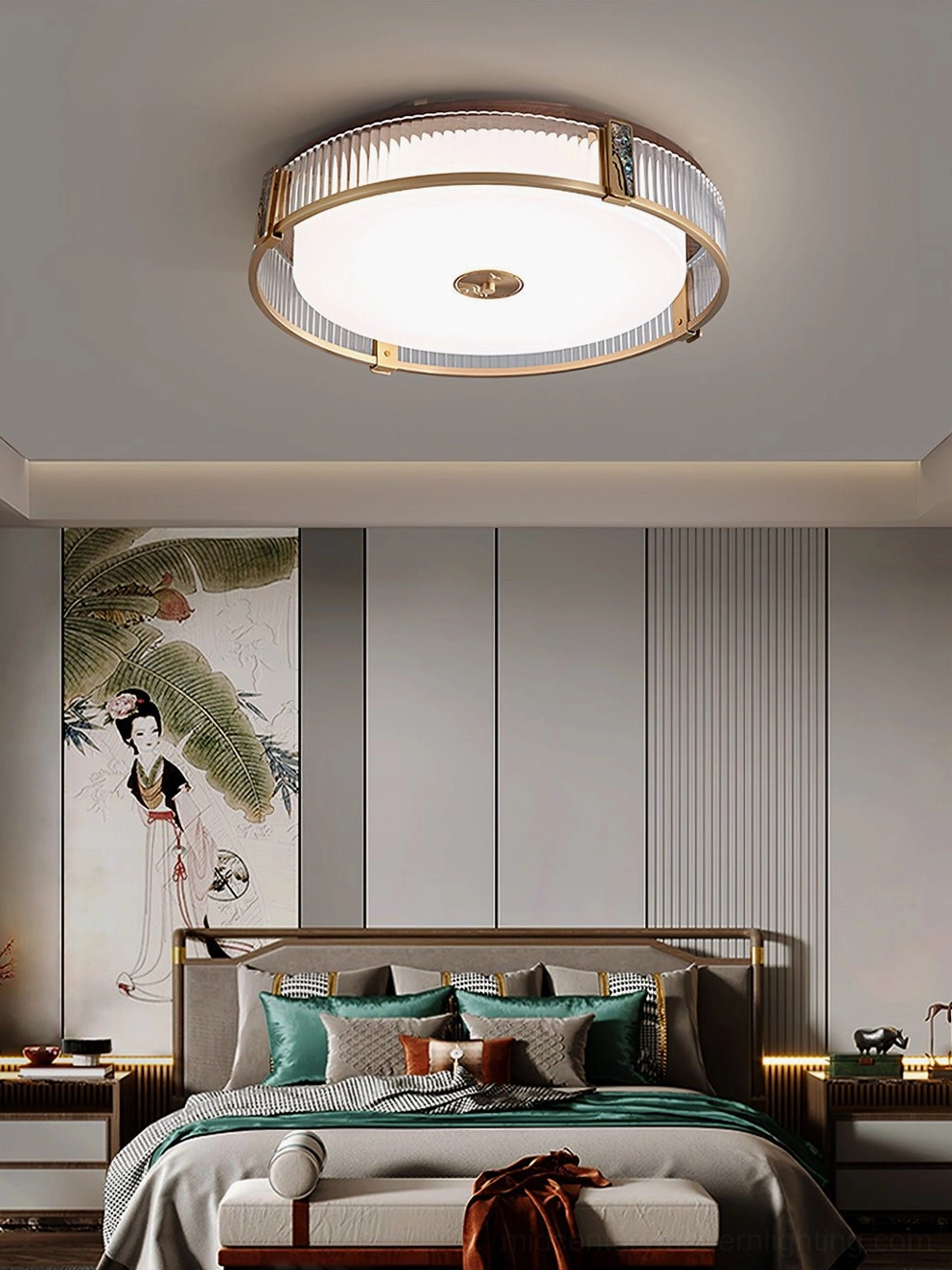 Randolph mid-century ceiling light full product showcase with warm brass finish