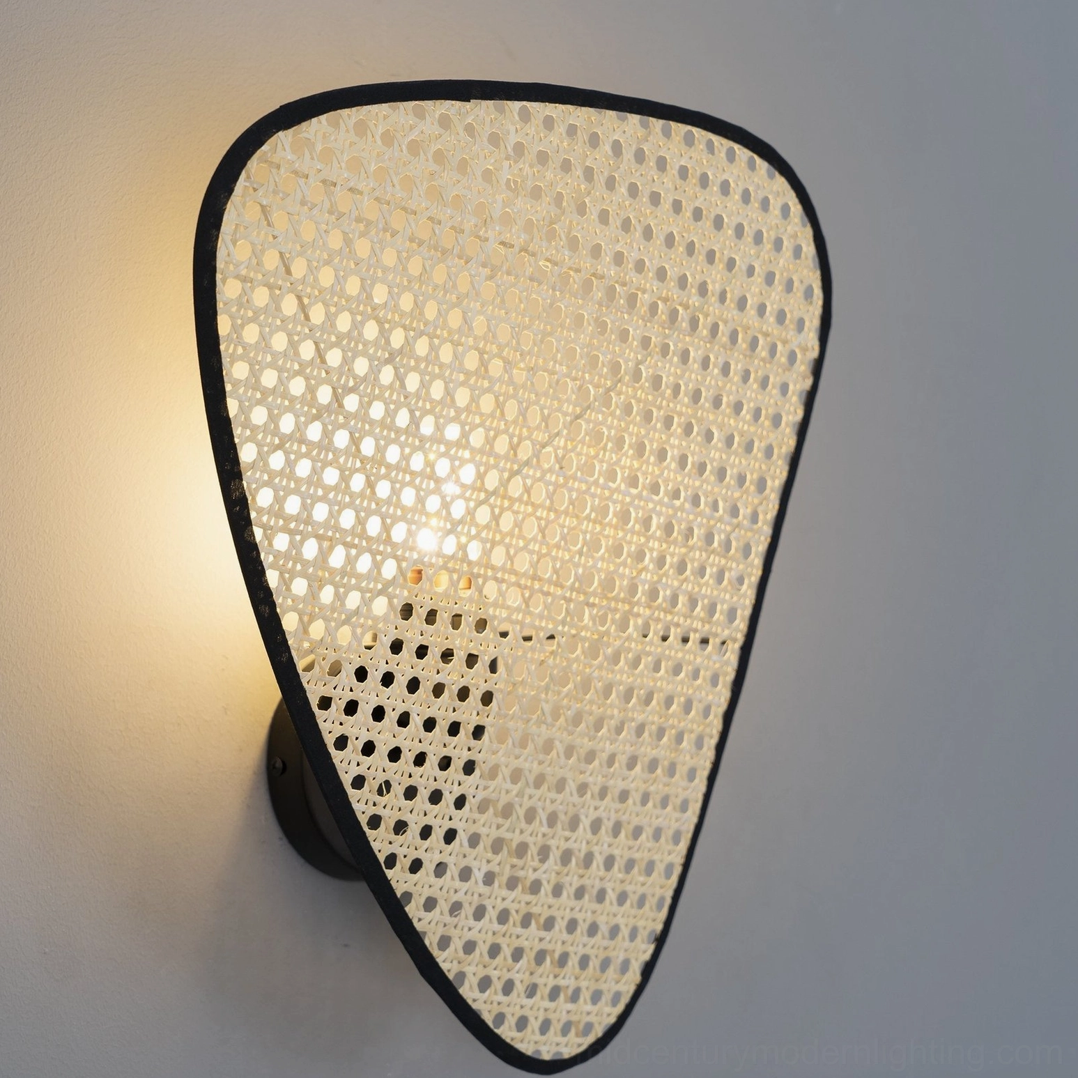 Woven rattan cannage wall lamp small size accent lighting bathroom powder room installation