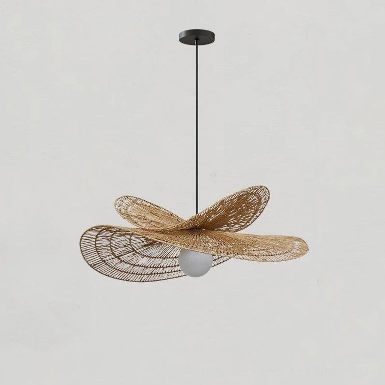 Compact rattan petal pendant lamp two-layer design perfect for mid-sized rooms and intimate spaces