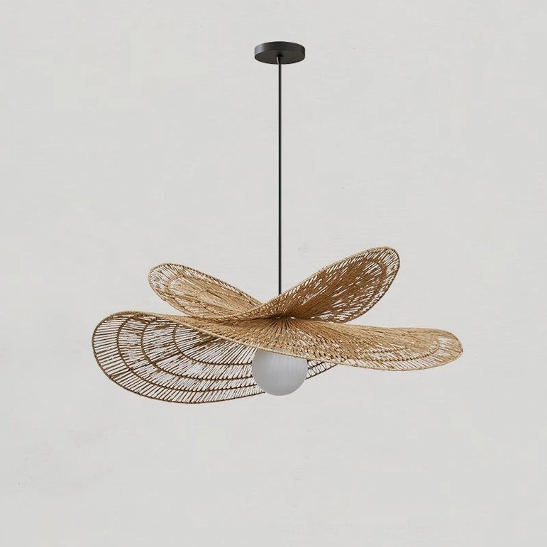 Large double-layer rattan petal pendant lamp creating dramatic architectural lighting statement