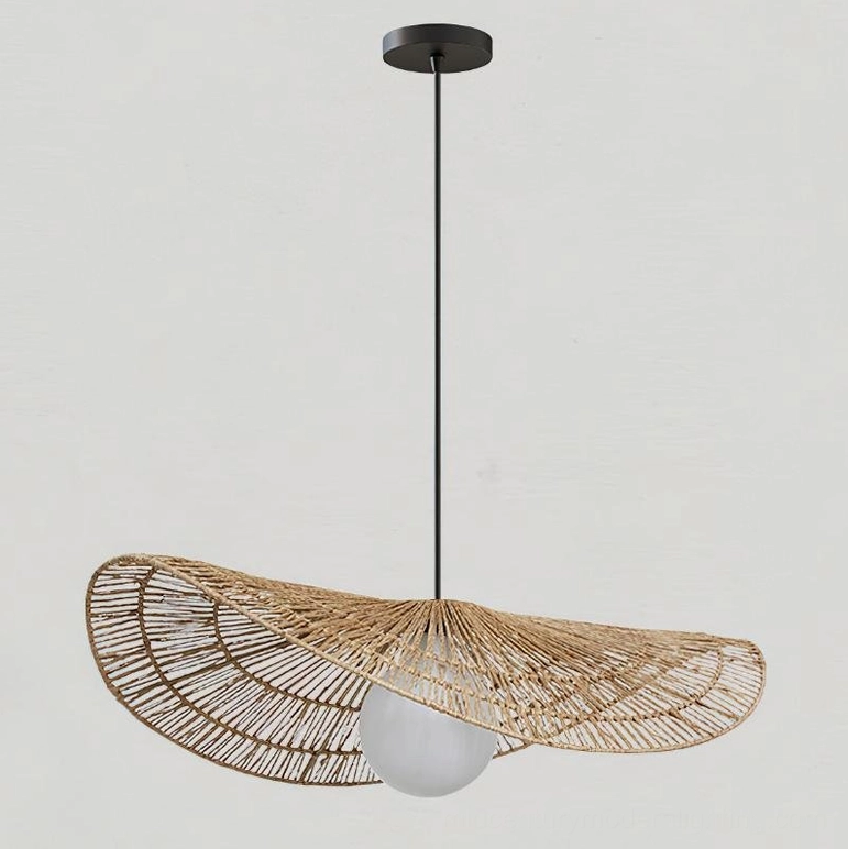 Extra-large single-layer rattan petal pendant lamp creating bold architectural lighting presence