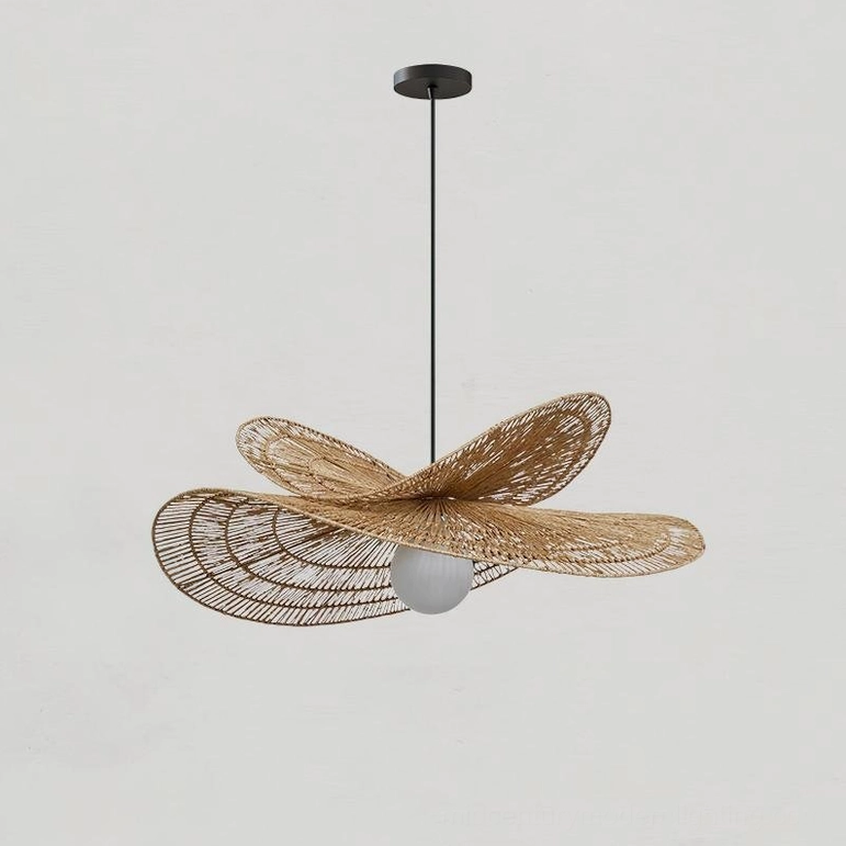 Medium rattan petal pendant lamp in two-layer configuration for enhanced light diffusion and visual depth
