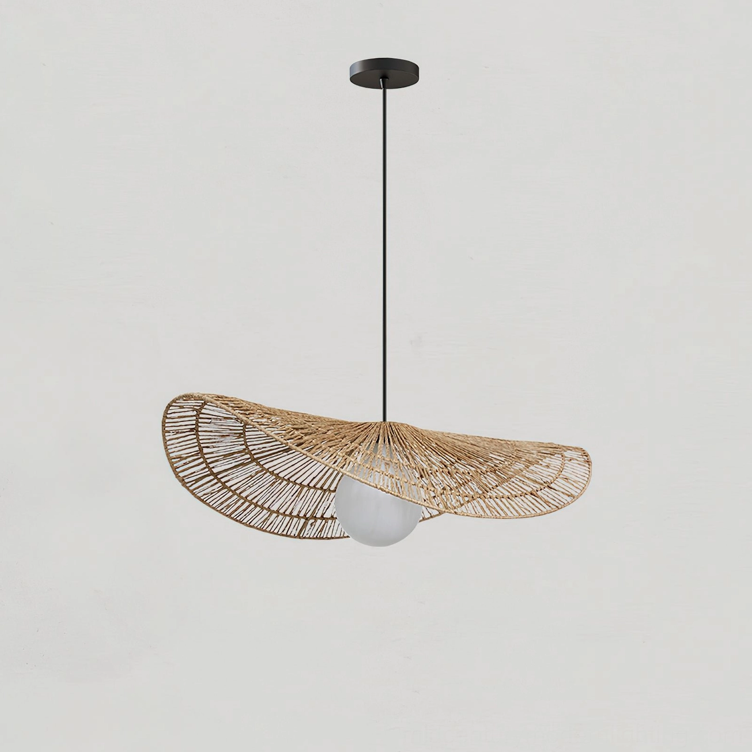 Single-layer rattan petal pendant lamp in medium size for subtle ambient lighting in contemporary interiors