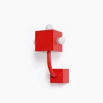 Red cube wall lamp frontal view minimalist modern design on white background