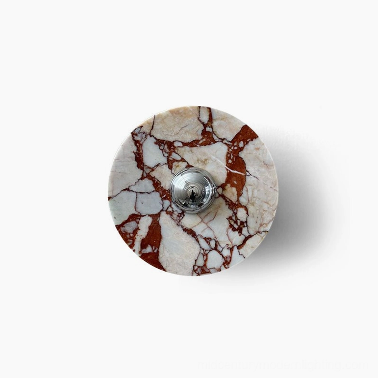 Red marble with white veining wall lamp paired with chrome accent showing color variation option