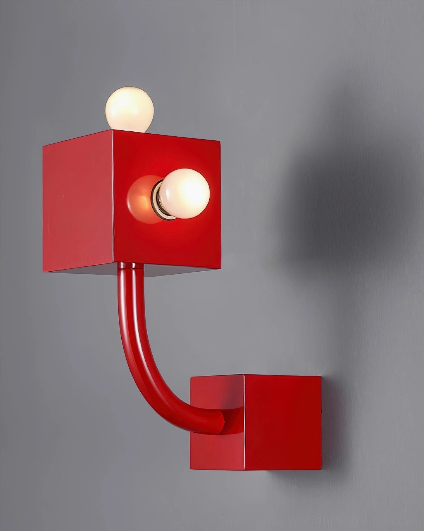 Red metal cube wall lamp minimalist statement lighting design