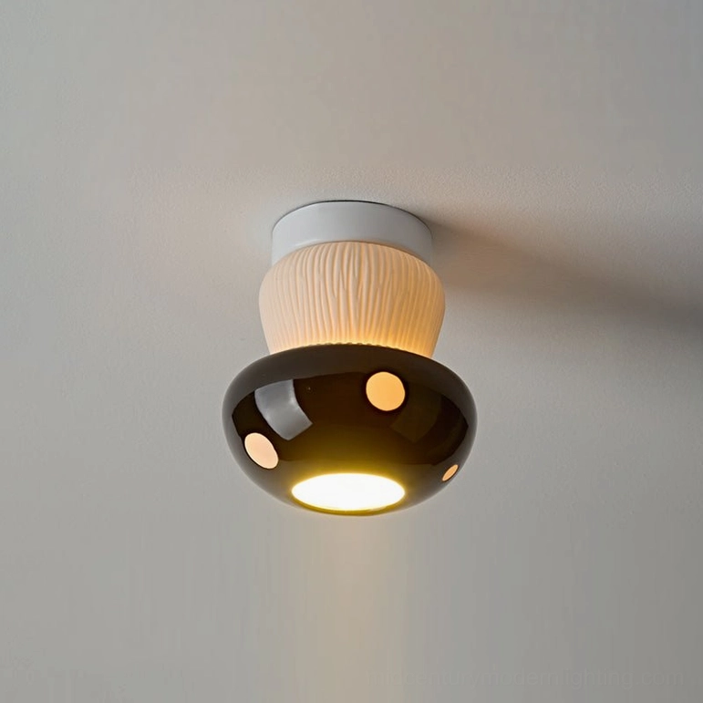 Red mushroom ceiling light 5 inch small size variant with textured stem detail