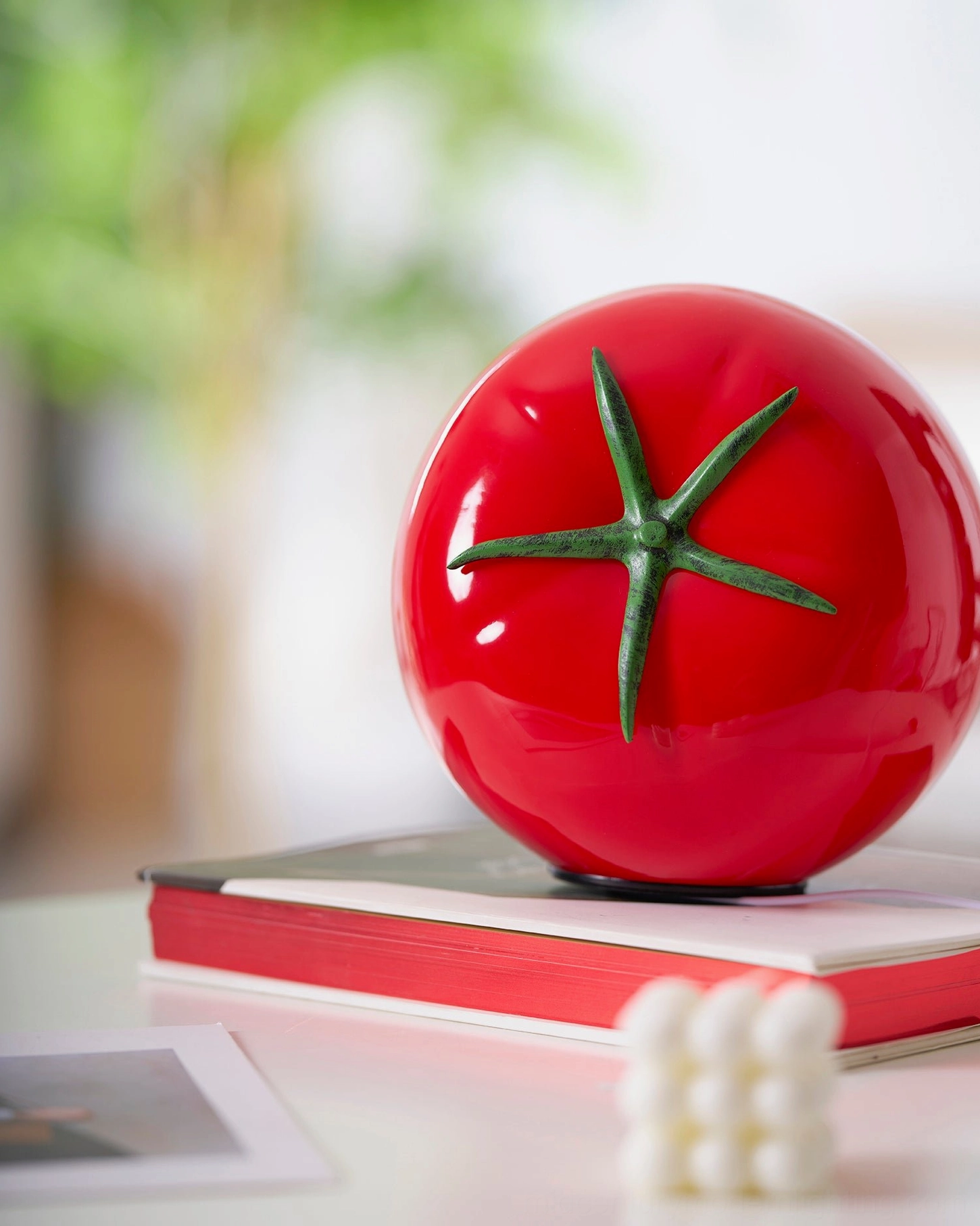 Red tomato glass table lamp with USB charging cable included