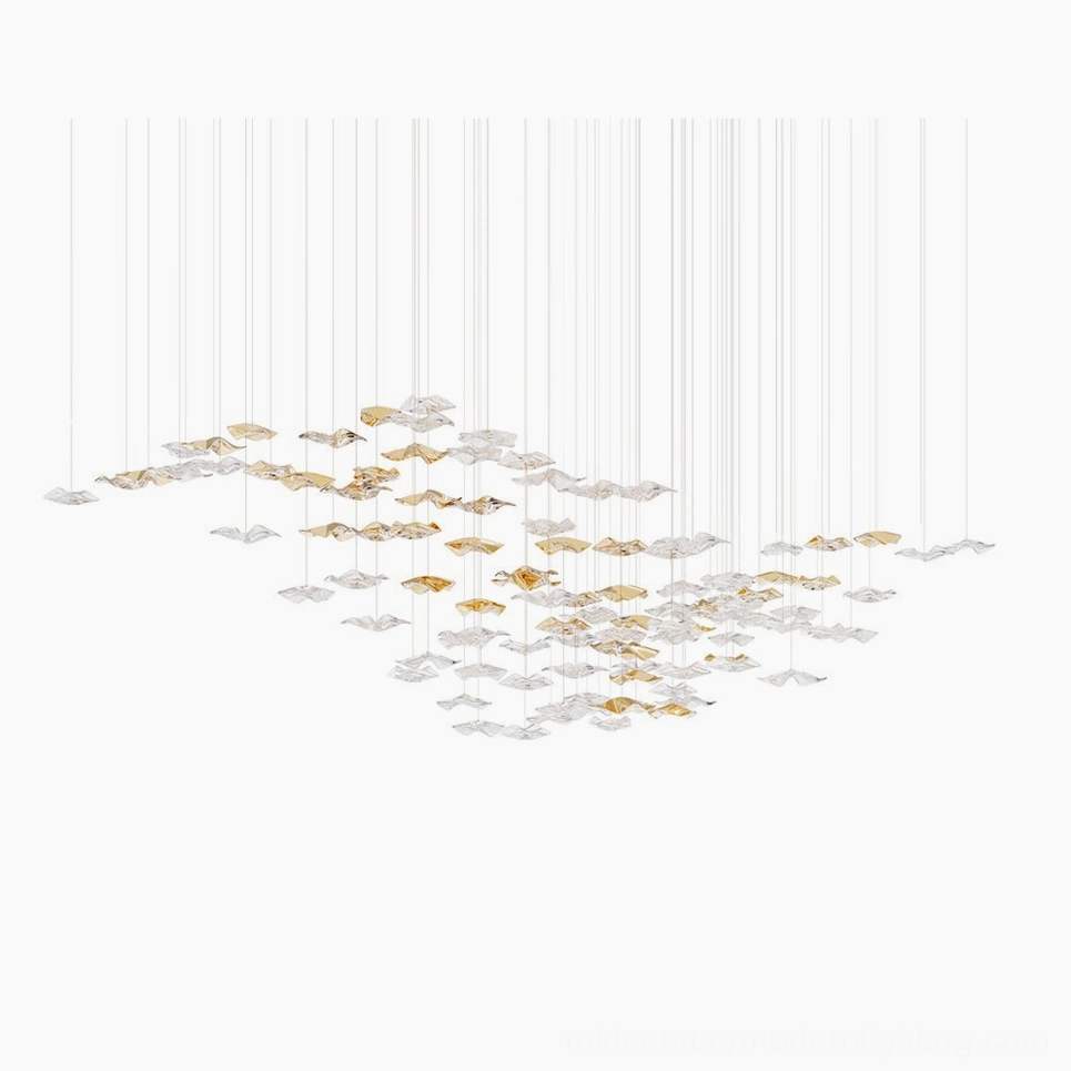 Refractive light fluid glass chandelier shimmering ambient glow modern design