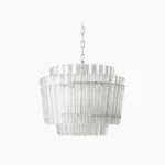 Regina crystal tiered chandelier overhead studio view showing cascading glass rod design with polished chrome hardware