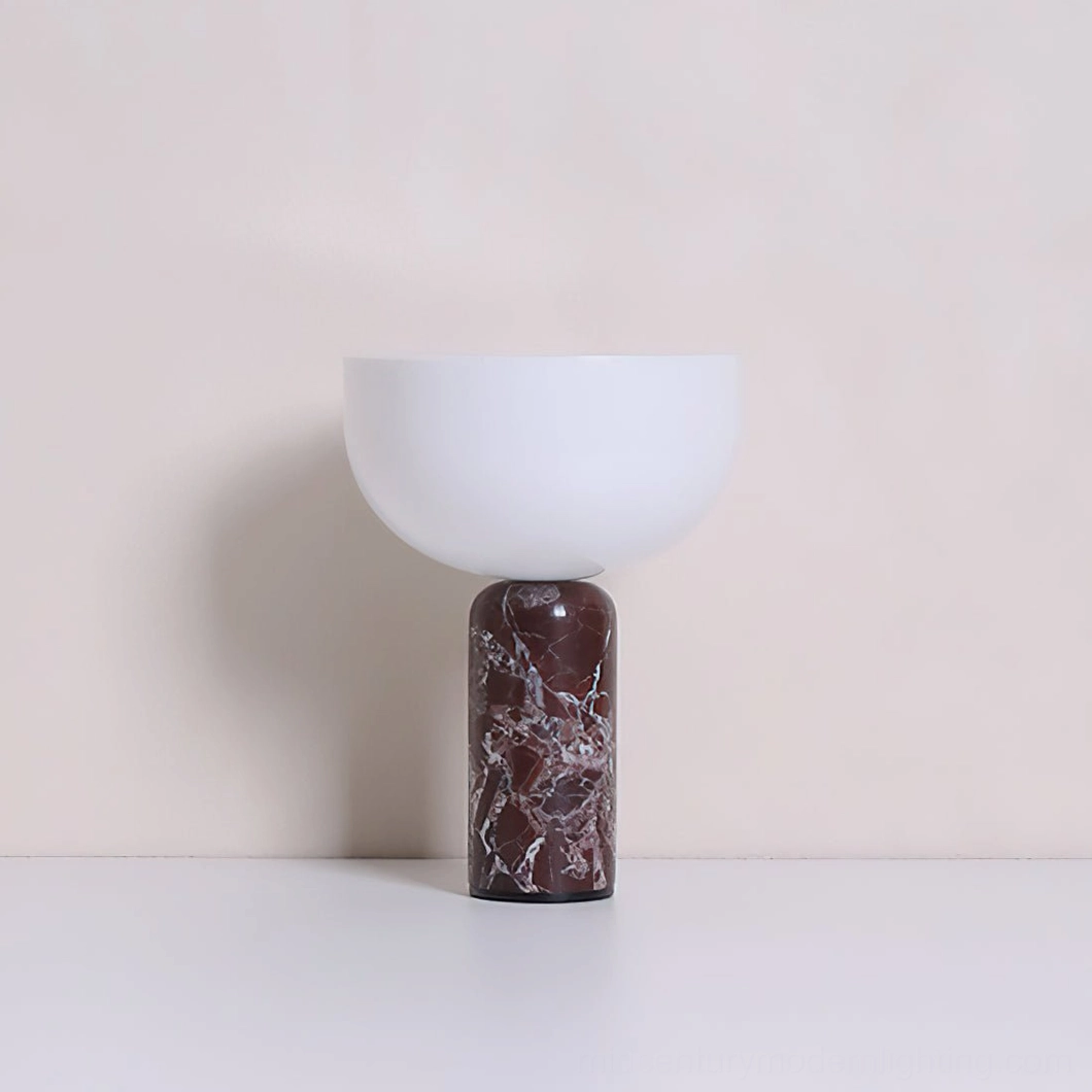 Renard marble lamp warm white LED light distribution through frosted glass diffuser