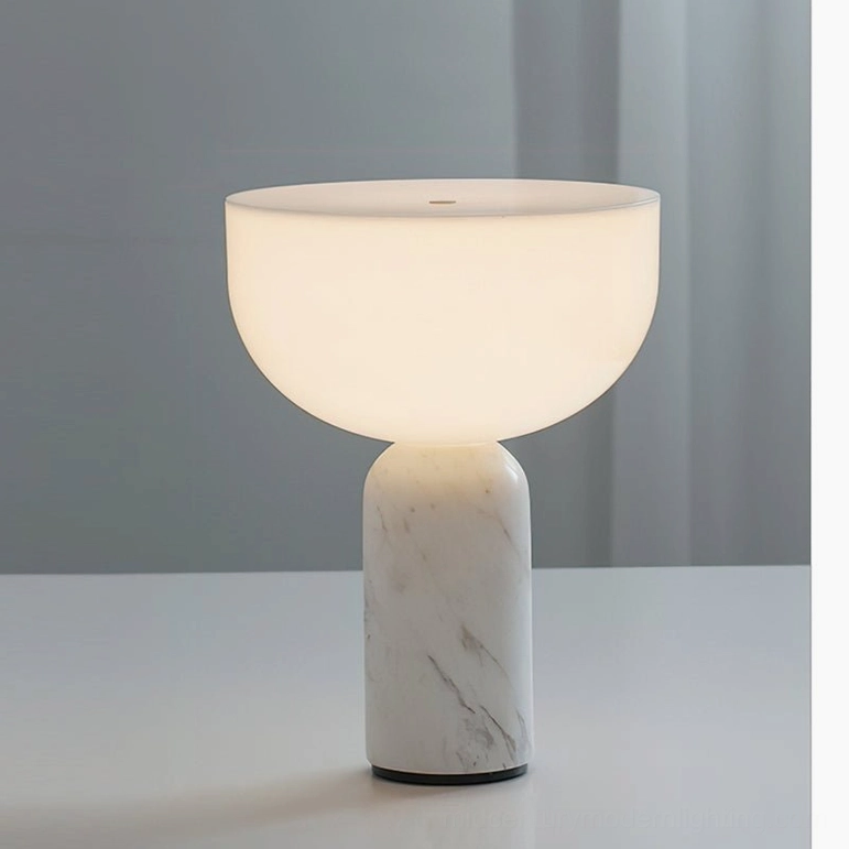 Pure white marble base Renard lamp with frosted glass shade modern minimal design