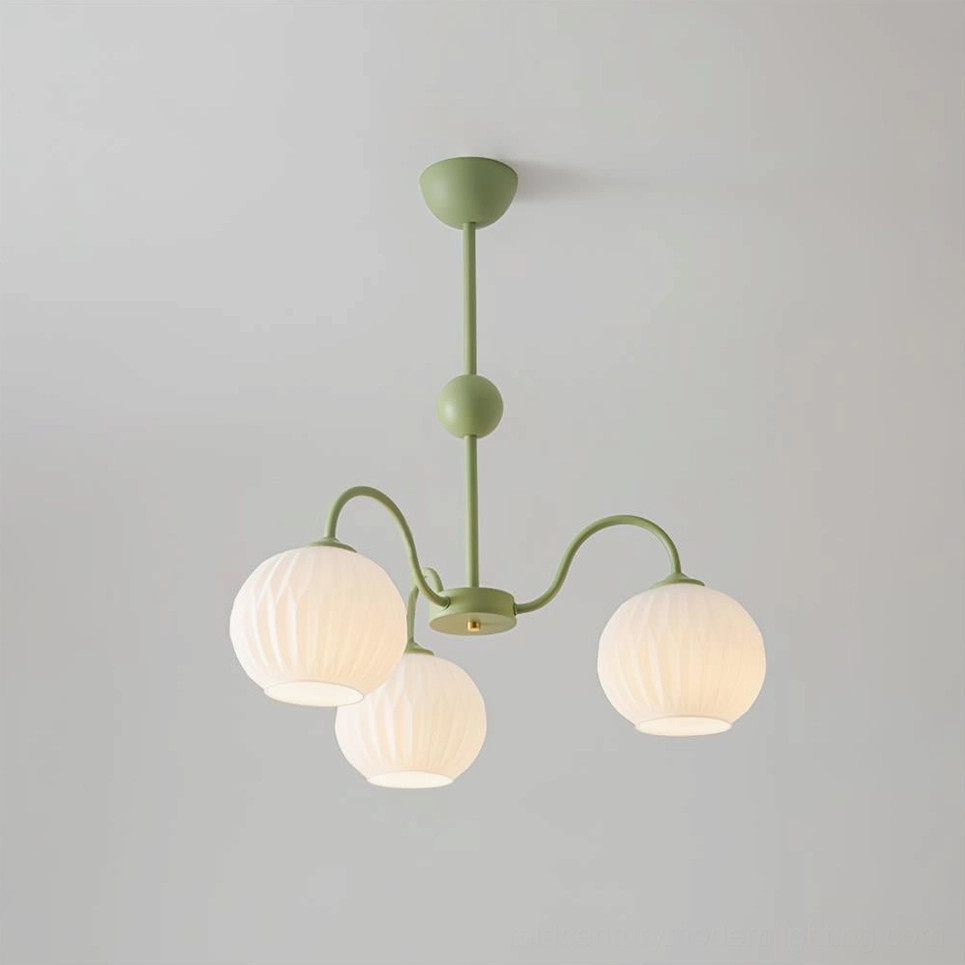 Renee 3-head sage green metal frame globe pendant chandelier product view
