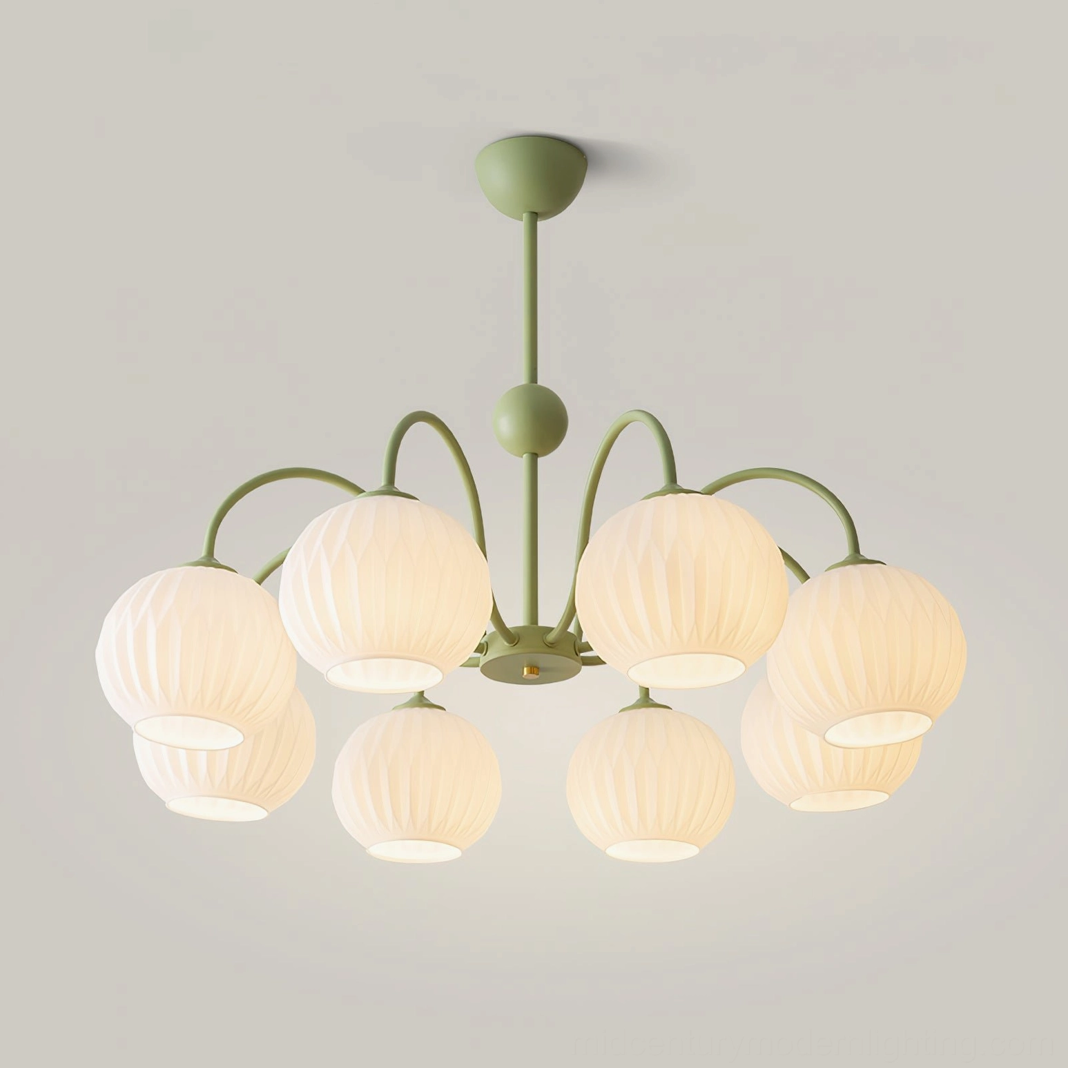 Renee 5-head sage green globe pendant chandelier product assembly view