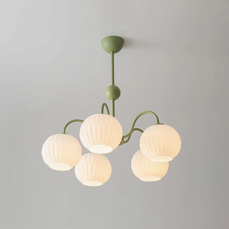 Renee 5-head sage green globe pendant chandelier studio product view