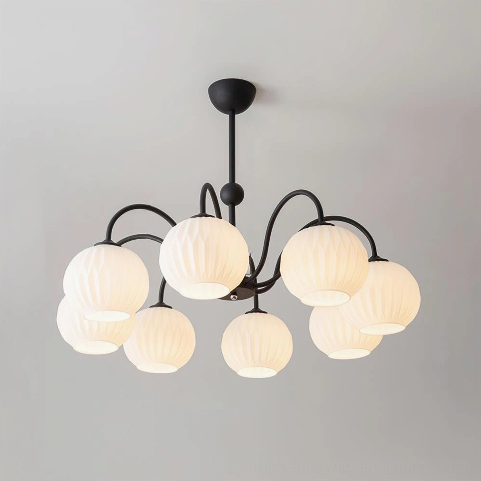 Renee 8-head black metal frame globe pendant chandelier studio product photograph