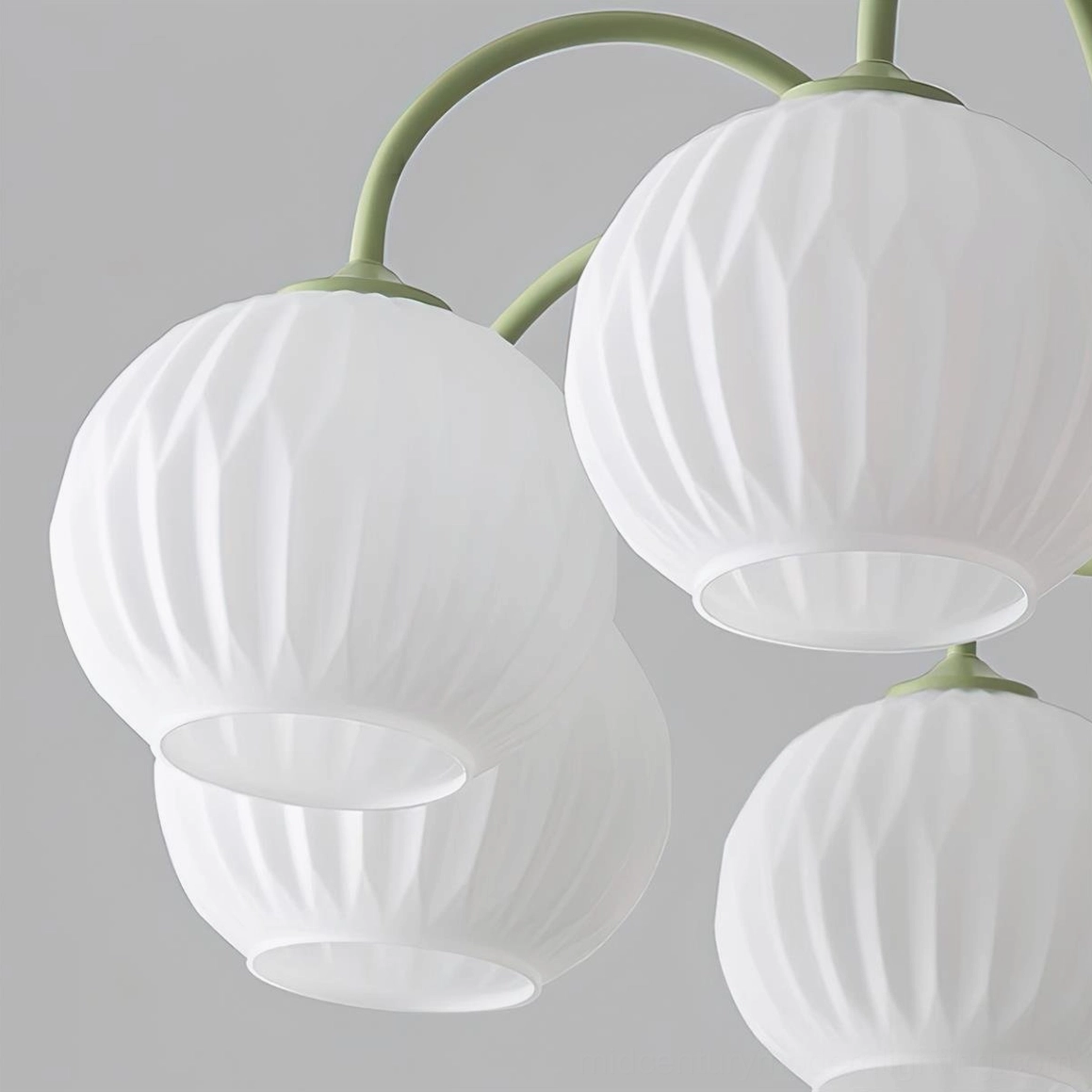 Renee 8-head sage green chandelier overhead installed view ceiling mounting