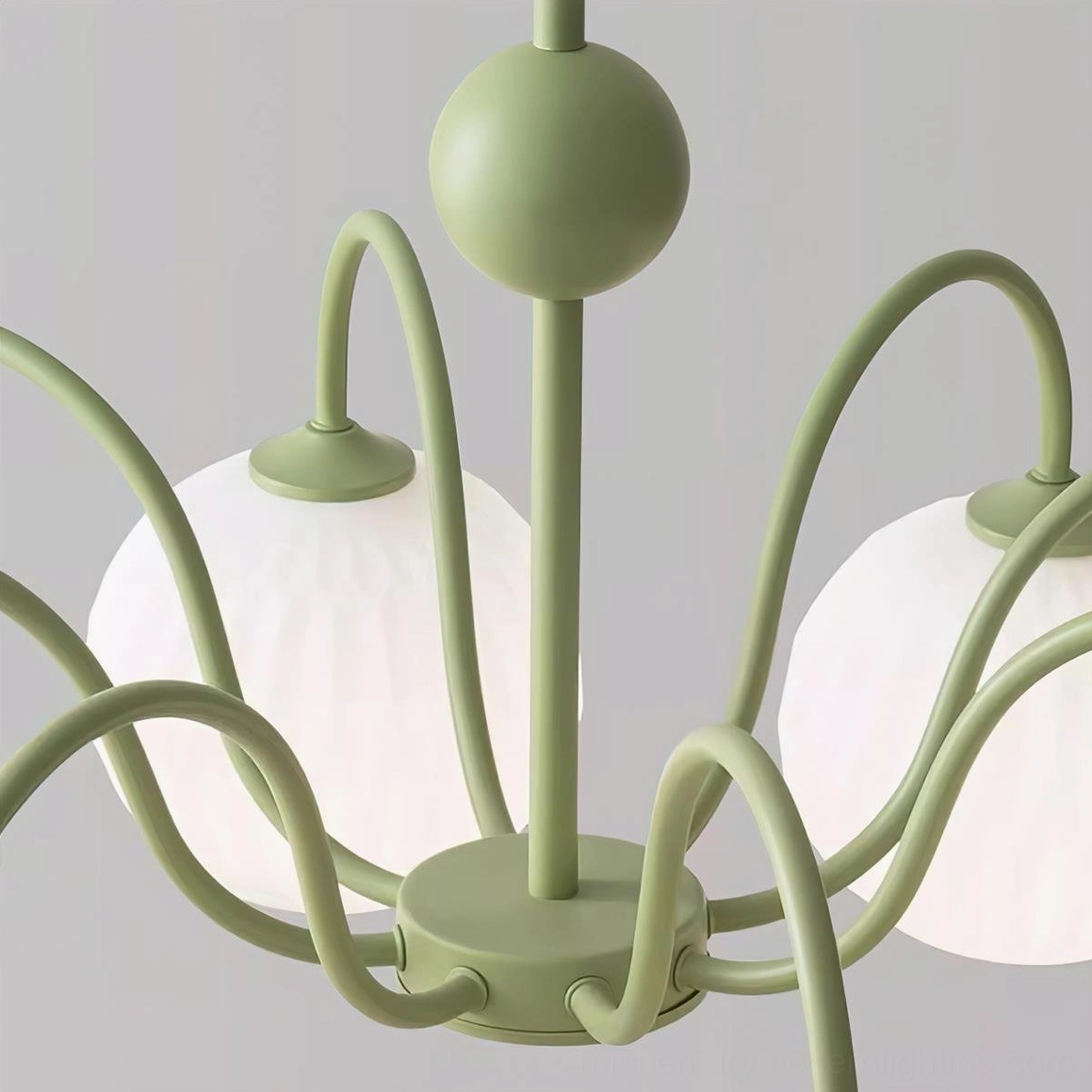 Renee multi-head black metal frame chandelier hanging in modern minimalist interior space