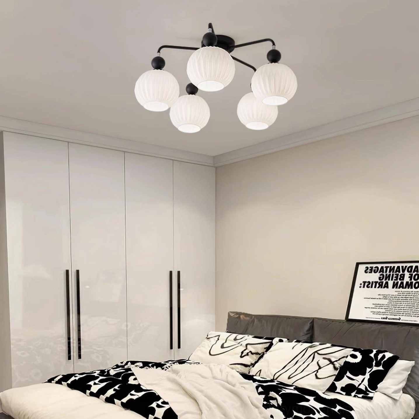 Mid-century modern ceiling light fixture showing complete assembly and light distribution