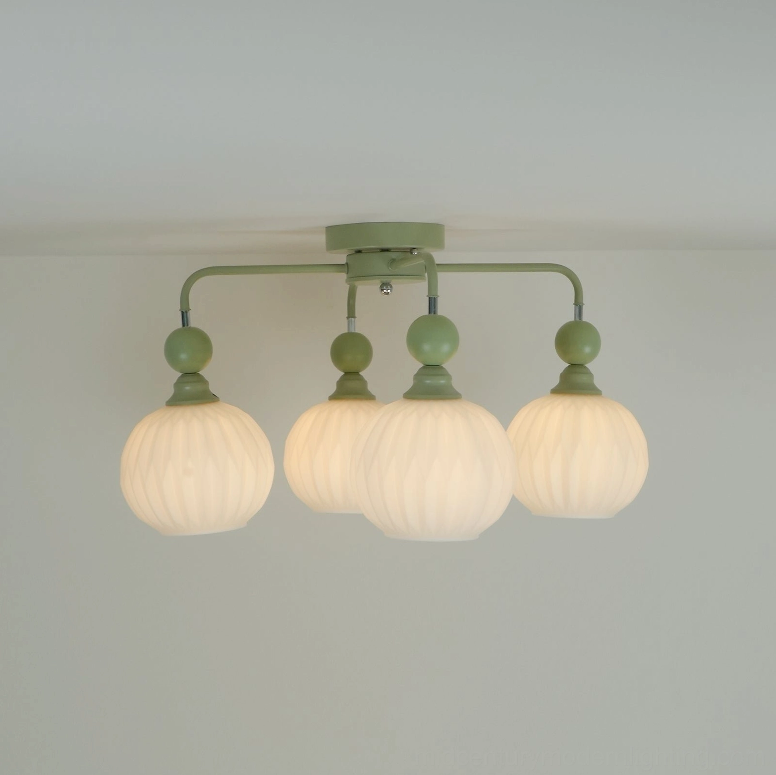Renee mid-century modern ceiling light, front studio view of complete fixture