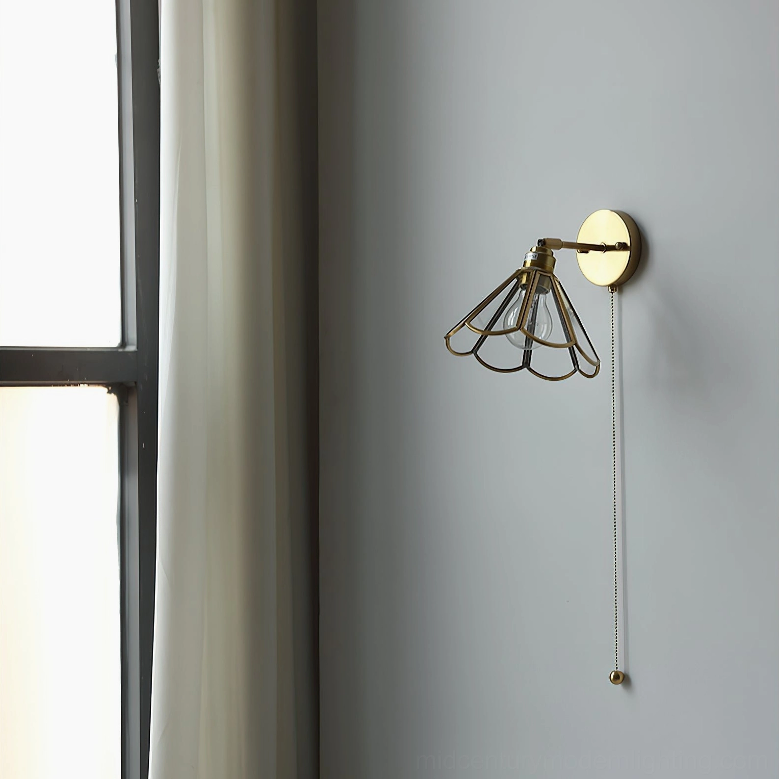 Rennes sconce back view metal frame pull chain cord installation detail