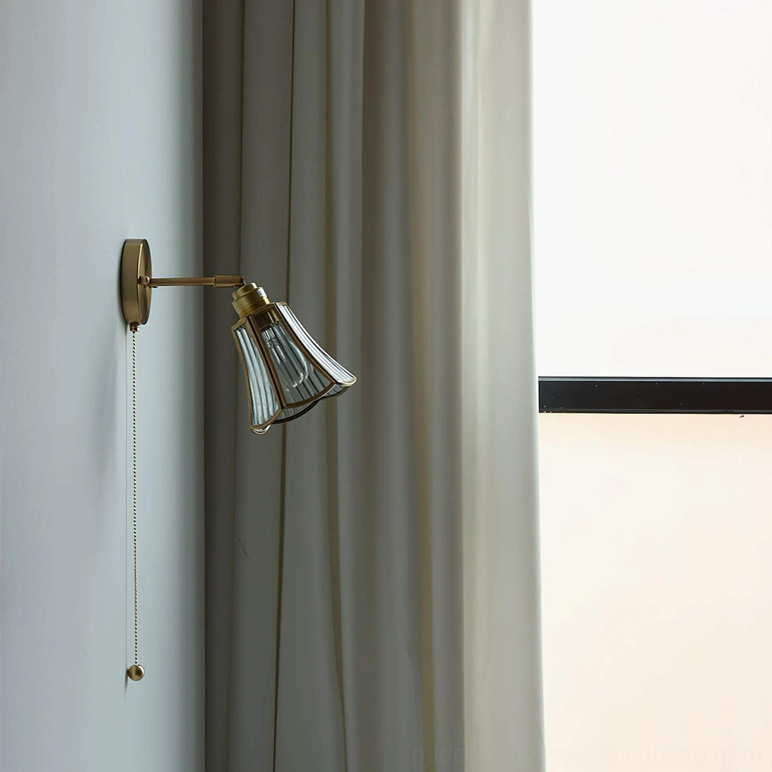 Rennes wall lamp smoked striped glass shade brass hardware side view