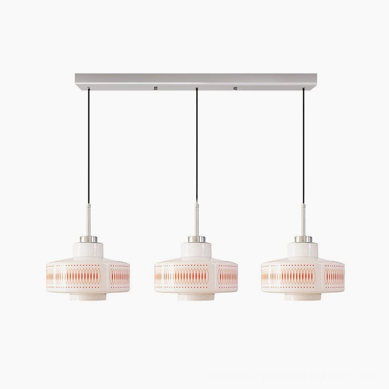 Triple Linear 3-head Retro Circle pendant light statement array (L 31.5" x H 59") for expansive dining surfaces
