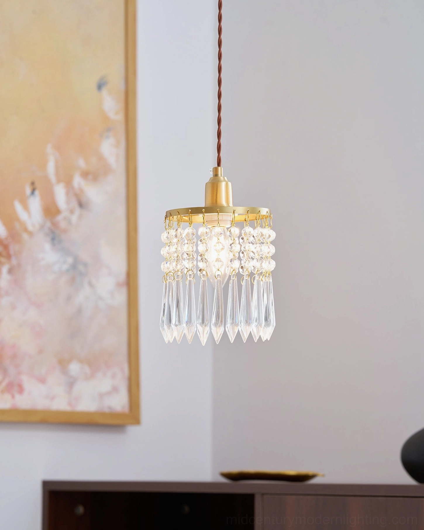Crystal pendant lamp showcasing translucent glass decoration and retro design