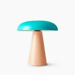 Rhea mushroom table lamp front view pastel pink and blue metal finish on white background