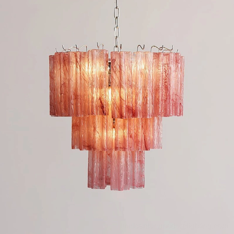 Red Cloud fluted glass chandelier in contemporary interior design showcase
